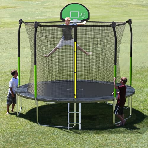 Image of SKOK 12FT Trampolines with Basketball Hoop, 400LBS Outdoor Trampolines for Kids-ASTM Approved Trampoline for Children and Adults