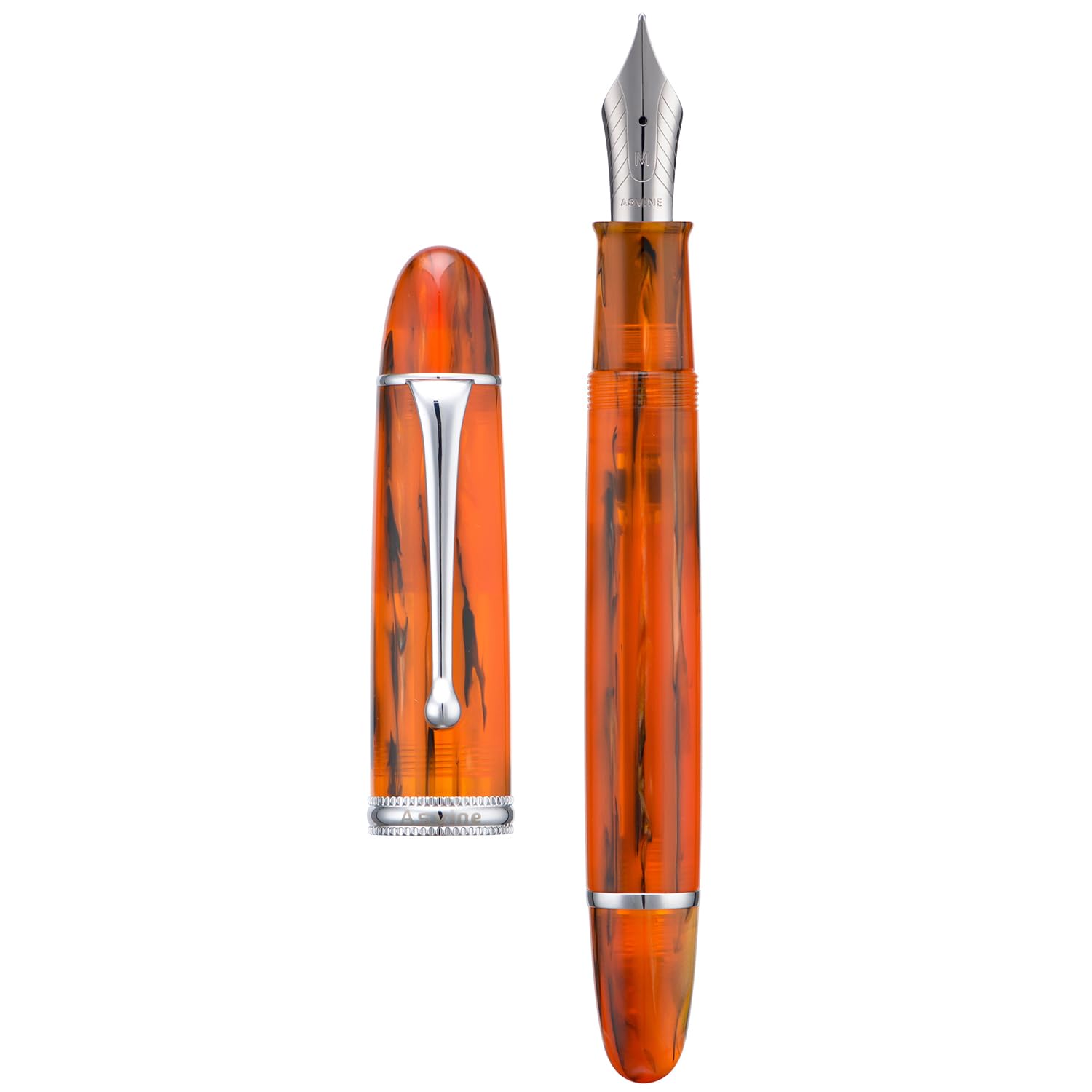 Asvine V800 - Pluma estilográfica, sistema de llenado al vacío con gran capacidad de tinta, punta fina número 8, con estuche de regalo y llave, color ámbar