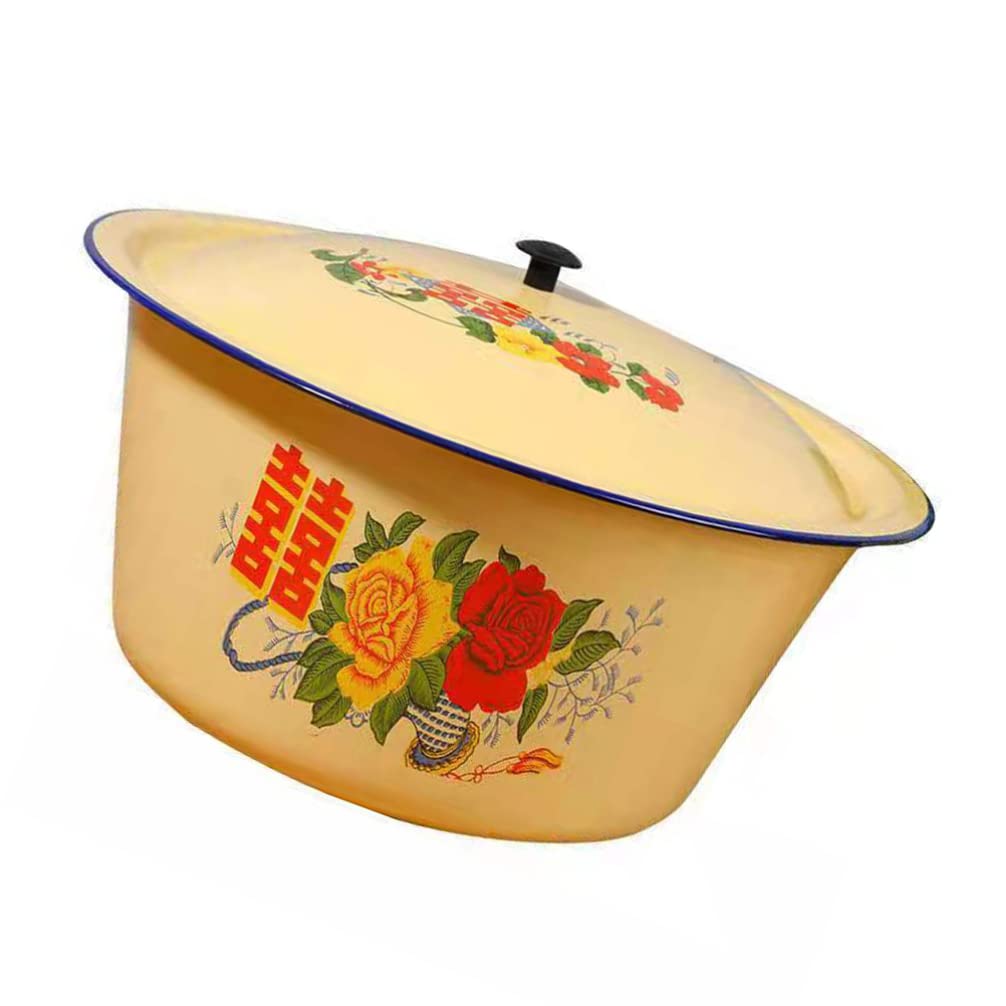Cuenco esmaltado con Tapa Cuenco para Sopa Cuenco para Mezclar Esmalte Vintage Cuenco para Servir Cuenco esmaltado para amasar Sopa Ensalada Hornear Cocinar (Color Aleatorio)