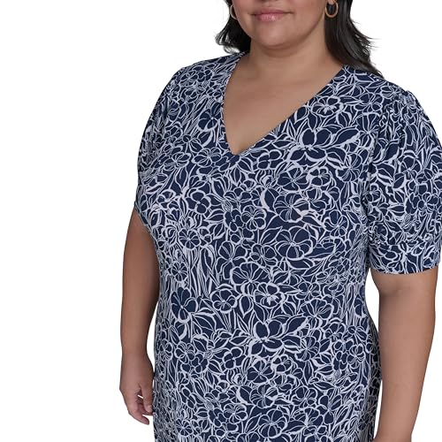 Image of Tommy Hilfiger Women's Short Puff Sleeve V-Neck Shift Mini Dress