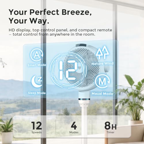 Image of Airdog SF3 Smart Pedestal Fan Air Circulator with Temperature Sensor Remote /Touch Control, 22dB Ultra Quiet, Negative Ion Purification, Oscillating Standing Fan for Bedroom, Office & Home