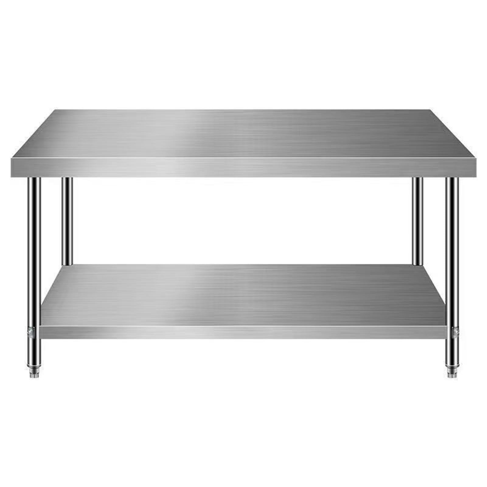 Komercyjny stół roboczy ze stali nierdzewnej, regulowane nóżki, 2-poziomowy stół kuchenny, do przechowywania do restauracji i hoteli, 100 x 50 x 80 cm
