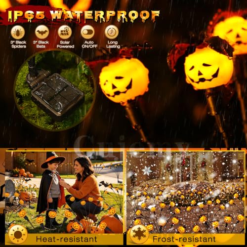 Cujemy Halloween Decorations Outdoor 2 Pack Pumpkin Swaying Solar Lights - image 3