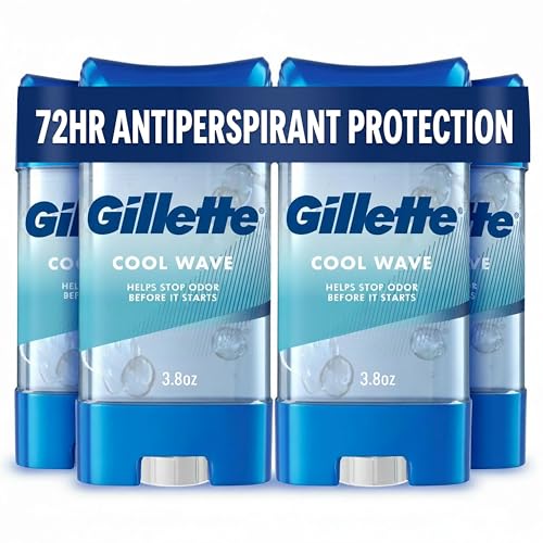 Gillette Antiperspirant and Deodorant for Men, 72hr Clinical Strength Sweat & Odor Protection, Long Lasting Freshness, Anti-White Mark Technology, Clear Gel, Cool Wave Scent, 3.8 oz (Pack of 4)