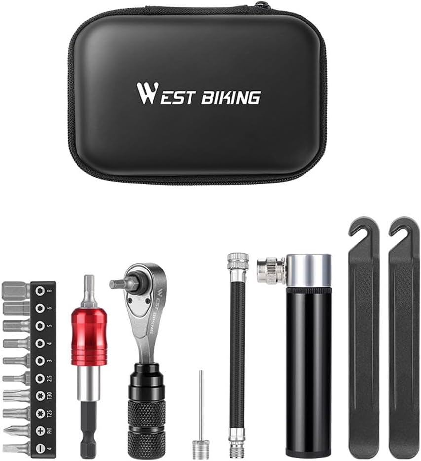 Bike Repair Kit Bike Repair Kit Include Aluminum Alloy Ratchet Wrench Screw Bits Tire Pry Bar Tire Pump for Bicycle Maintenance, Advanced Type