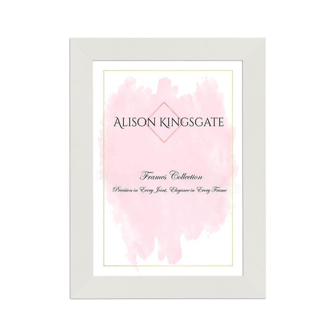Alison Kingsgate Modern 12X8 White Picture Frames- Engineered Wood Photo Frame with Shatterproof Perspex Front- Ideal for Posters, Certificates & Artwork- Wall Mount or Tabletop Display