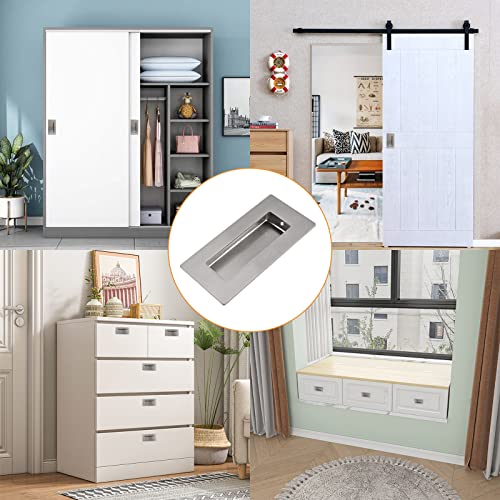 Image of MOROBOR Brushed Nickel Flush Pull, 2Pcs Stainless Steel Rectangle Side Hole Flush Embedded Sliding Door Handle with Hidden Screws for Drawer Cupboard Wardrobe