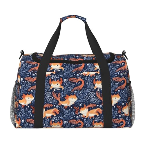 Plant Orange Axolotl Print Duffle Bag for Travel, Carry On Weekender Overnight Duffel Bags, Gym Bags for Women Men, Personal Item Travel Bag