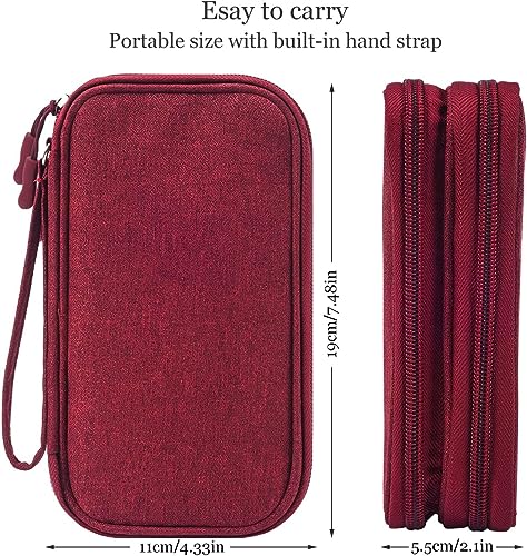 Image of CAOODKDK Electronics Accessories Organizer Pouch Bag, Travel Universal Organizer for Cable, Charger, Phone, SD Card, Business Travel Gadget Bag (Wine Red)