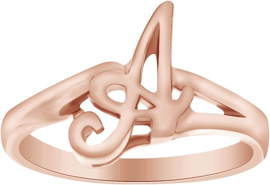 AFFY Alphabet Letter A-Z Initial Fashion Engagement Ring in 14k Rose Gold Over Sterling Silver
