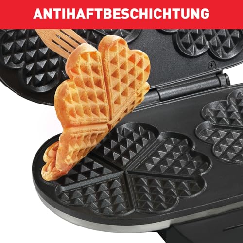 Foto von Tefal Doppel-Herzwaffeleisen WM311D, Stufenloser Temperaturregler für Bräunung nach Wunsch, Antihaftbeschichtete Platten, Teigauffang-Vorrichtung, 1200W, 37 x 11.4 x 28.5 cm