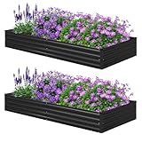 Foxlang 8x4x1ft(2 Pack) Galvanized Raised Garden Bed,Outdoor Planter Box Metal Patio Kit Planting Bed for Vegetables Flowers Herb,Black