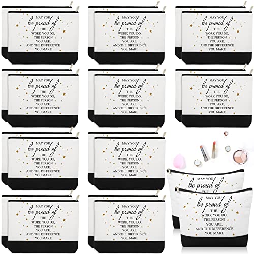 Roowest 20 Pcs Inspirational Gifts Cosmetic Bags for Women Employee Appreciation Makeup Bags Thank You Makeup Pouches with Zipper for Team Coworker Employee(White,Proud)