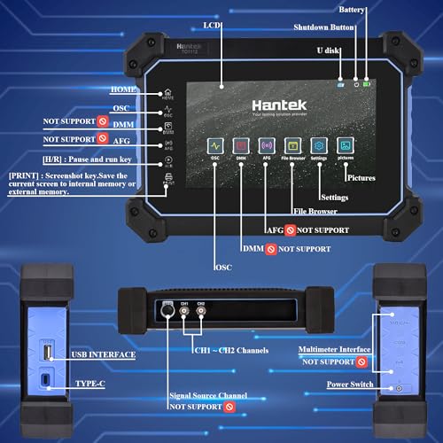 Image of Hantek Tablet Oscilloscope 110MHz Bandwidth 250MSa /S 8M Storage Depth with 7 inch Touch Screen(TO1112 /110MHz+2CH)
