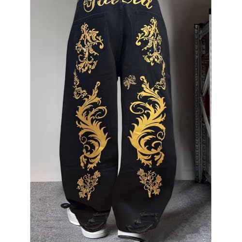 Y2K Retro Letter Flower Embroidered Jeans, Children's Summer Design Sense Floor dragging Curved Knife Pants2