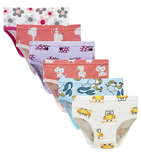 Cadidi Dinos Girls' Underware Cotton Panties Little Girls Soft Underwears Kids Briefs (Pack of 6) Size 4 5
