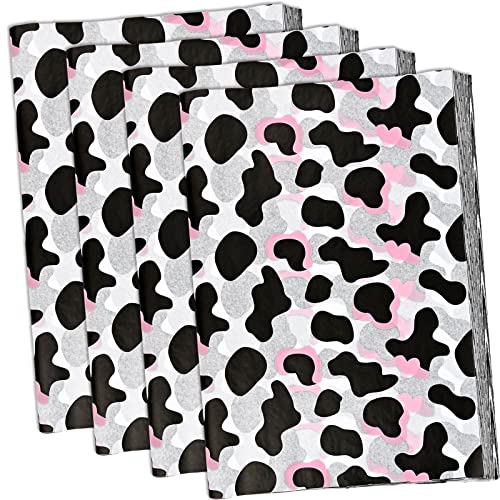 100 Sheets 20 X 14 Inch Cow Print Tissue Paper For Gift Bags, Pink White Black Cow Paws Gift Wrap Tissue Paper For Birthday, Baby Shower, Cow Theme Party Diy Craft #TOP1
