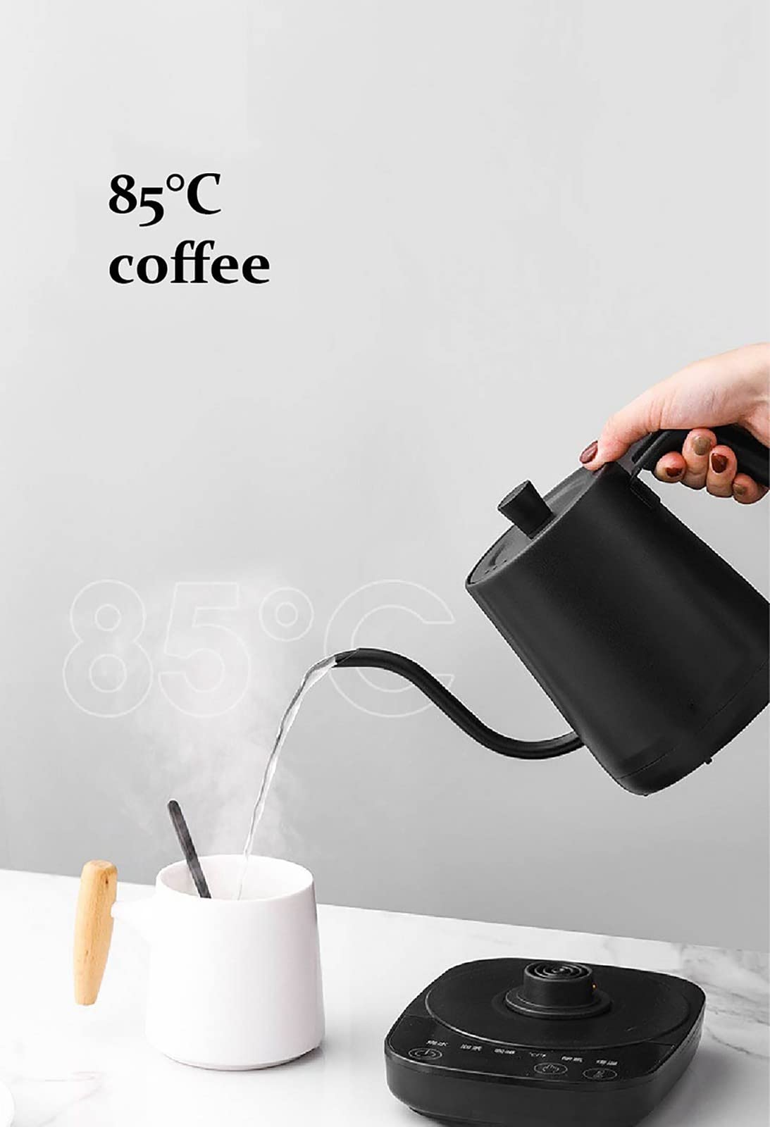 Hervidor de café eléctrico 110V 220V Hervidor de agua caliente 1L Hervidor de agua con control de temperatura Hervidor de acero inoxidable con cuello de cisne A,A