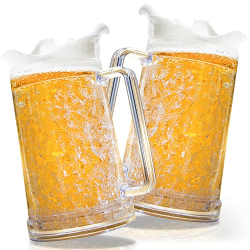 Comparison: Best Freezer Beer Mugs 6 Granatan Set of 2 Frozen Beer Mugs For Freezer 16 oz, Clear Double Walled Beer Mugs With Handles