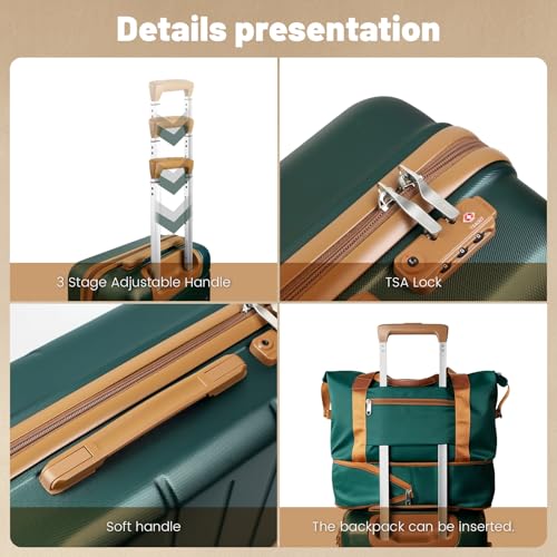 Image of 3-Piece Luggage Set with 20 inch Carry On, PC+ABS Hardside Suitcase with Spinner Wheels & TSA Lock, Easy-Control Rolling Suitcase for Business Trips & Weekend Getaways (Green)