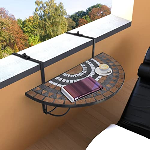 Vetnasa Mesa de balcón Colgante Mosaico Terracota y Mobiliario, Muebles de jardín, Mesas de jardín Marrón 13,5 KG
