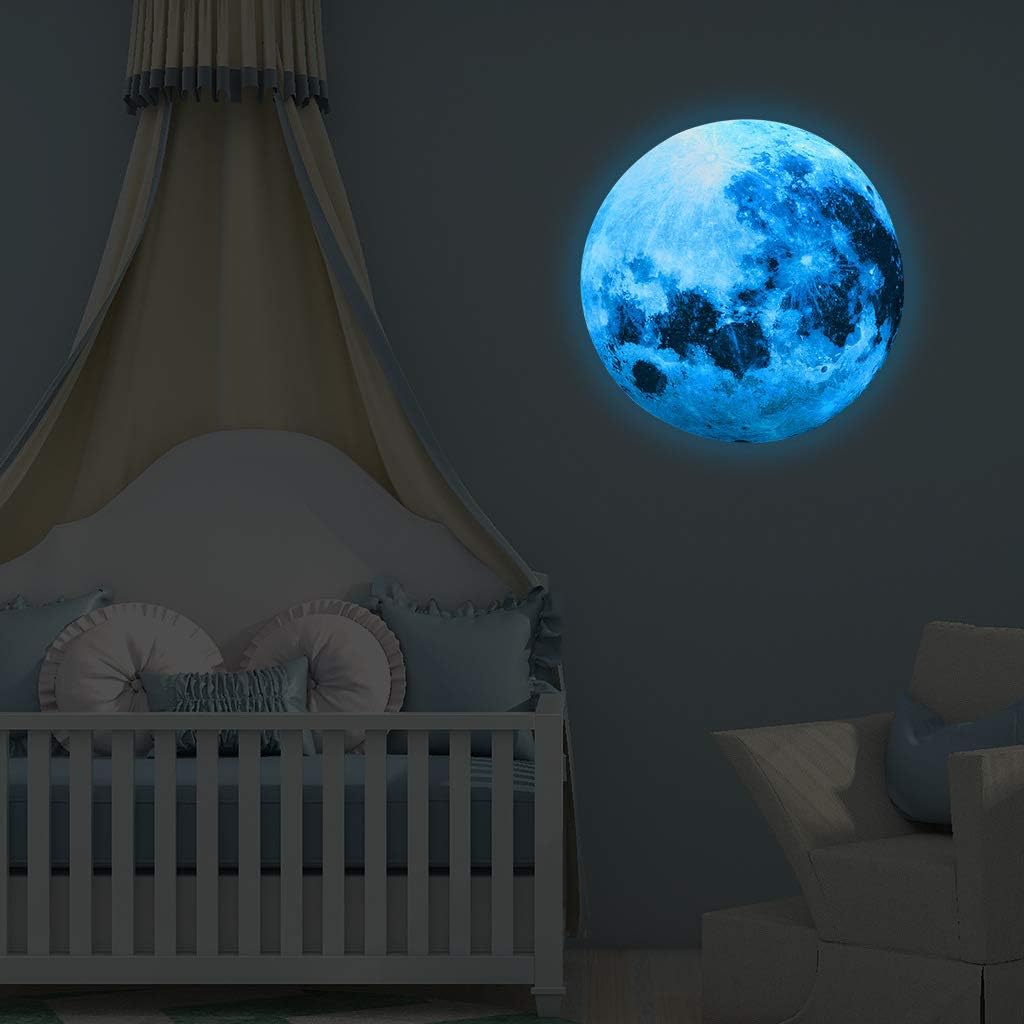 Alnicov Glow in The Dark Moon Wall Stickers 11.8in Luminous Moon Ceiling Art Stickers for Bedroom Living Room Birthday Decor Blue - Image 3