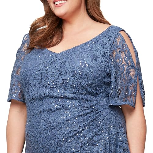 Alex Evenings Women's Long Stretch Lace and Sequin Mother of The Bride Dress with Cold Shoulder Flutter Sleeves (Plus Size)3