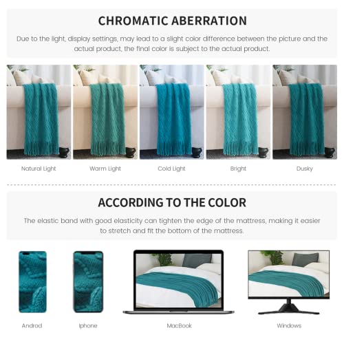 Bourina Throw Blanket Textured Solid Soft Sofa Couch Decorative Knitted Blanket, 50" X 60" Teal #TOP5
