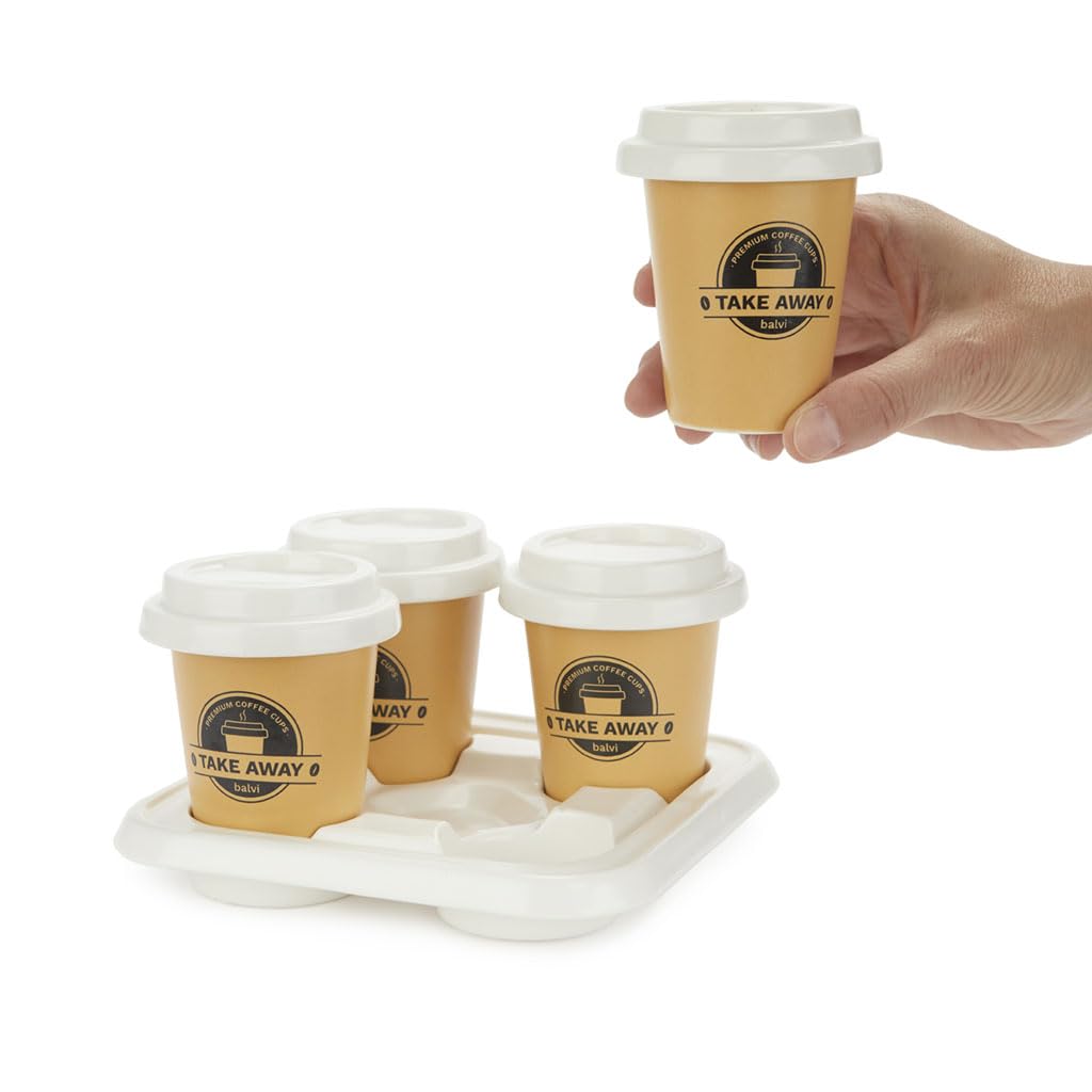 Balvi Set Tazas café Take Away Color Marrón, Blanco Incluyen una Bandeja de Porcelana Porcelana 75 ml