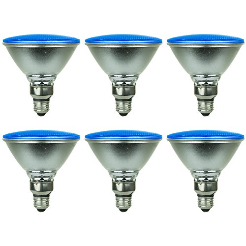 Image of Sunlite - Blue LED PAR38 Reflector Light Bulb, 6 Watt, 120-220 Volts, Medium Base, 30,000 Hour Lamp Life, 90 Lumens, 30° Narrow Flood Beam Angle, Energy Saving, Multi-Use, Indoor/Outdoor (6 Pack)