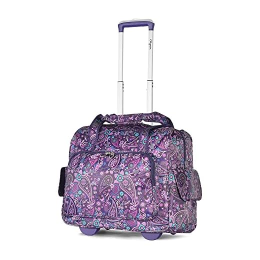 Olympia Deluxe Fashion Rolling Overnighter, Purple Paisley, One Size