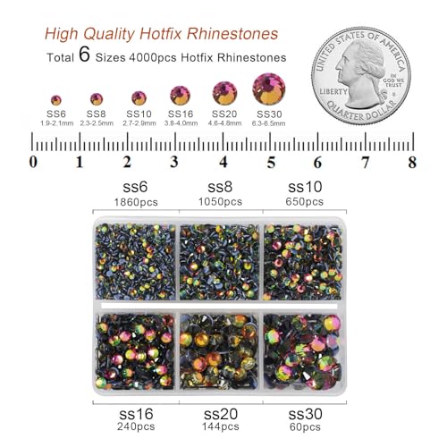 Image of BEADSLAND Hotfix Rhinestones, 4000 PCS Rainbow Rhinestones for Clothes Crafts Mixed 6 Sizes with Wax Pencil and Tweezers Kit, SS6-SS30, Rainbow