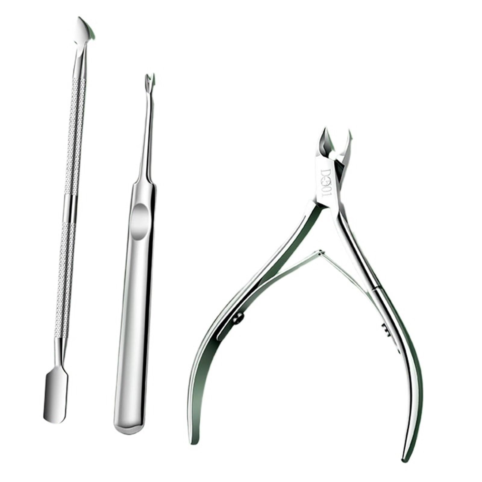 Tronchesino Cuticole 3 pz Set Pinza for cuticole for unghie Forbici Trimmer Tagliatore di pelle morta Forcella for rimozione Spingitore Strumenti bellezza for arte in acciaio inossidabile per Adulti