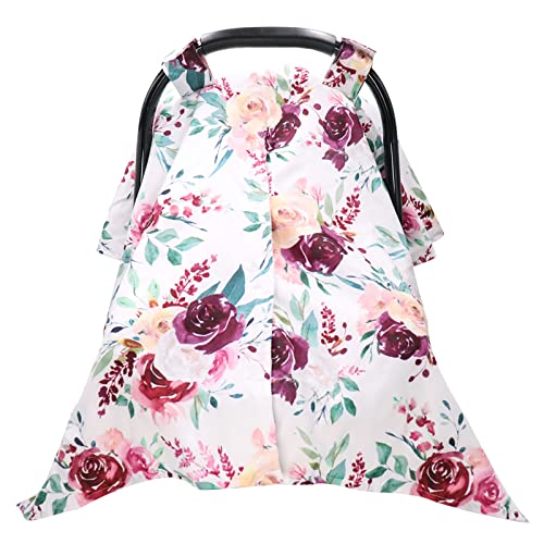 Image of DILIMI Baby Car Seat Covers, Peekaboo Opening Infant Car Seat Canopy for Baby Boys Girls, 2 in 1 Mom Nursing Breastfeeding Covers, Minky Warm Carseat Canopy for Newborn, Flower