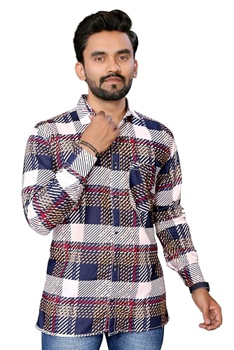 Image of GURIK Men's Cotton Box Checkered Slim Fit Casual Shirt with Chest Pocket, Full Sleeve Shirt for Formal & Casual Wear