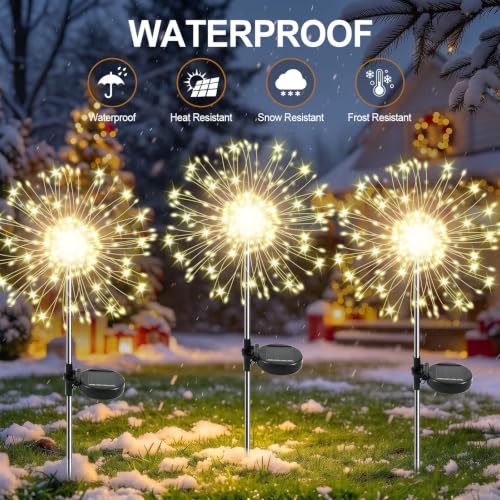 2-Pack Slyuexu 120 LED Solar Firework Fairy Lights Garden Decor (Warm White) $8.99 ($4.49 each) - image 3