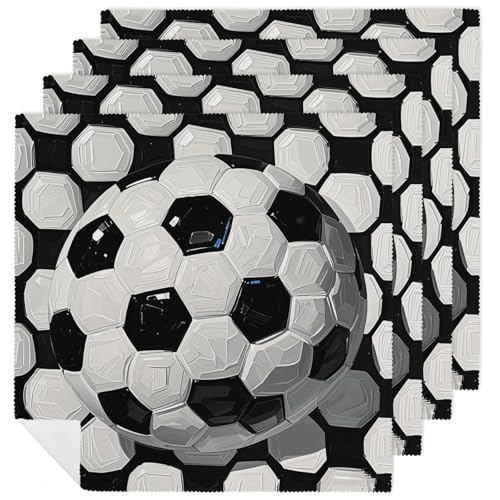 Servilletas de Tela de Fútbol Blanco y Negro 4 Piezas miniatura 1