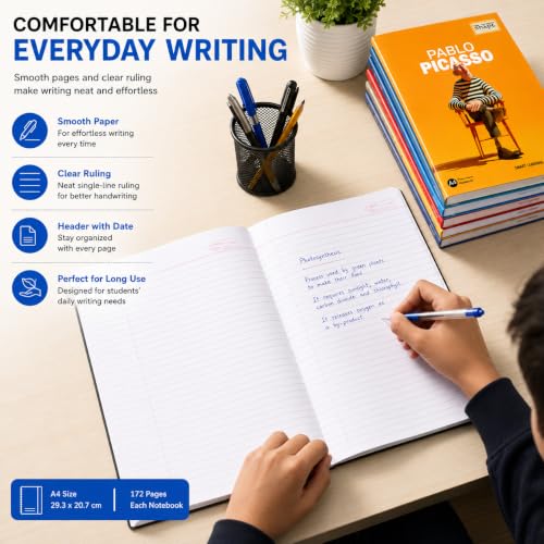 Image of SHAPE A4 Notebook Pack of 6, 172 Pages Each, Single Line Ruled