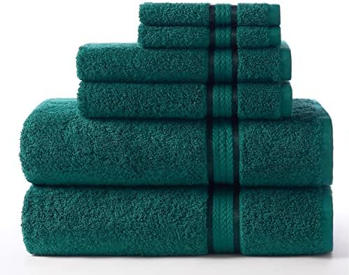 COTTON CRAFT Ultra Soft 6 Piece Towel Set - 2 Oversized Large Bath Towels,2 Hand Towels,2 Washcloths - Absorbent Quick Dry Everyday Luxury Hotel Bathroom Spa Gym Shower Pool Travel -100% Cotton - Teal