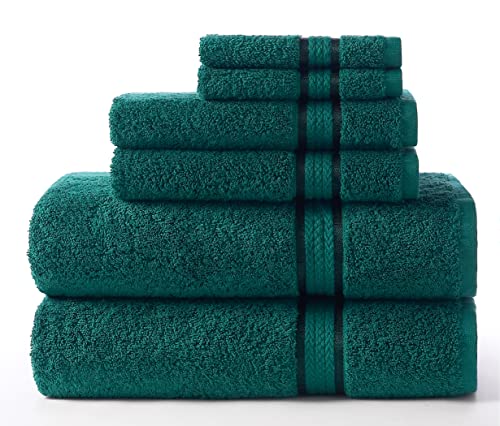 Cotton Craft Ultra Soft 6 Piece Towel Set - 2 Oversized Large Bath Towels,2 Hand Towels,2 Washcloths - Absorbent Quick Dry Everyday Luxury Hotel Bathroom Spa Gym Shower Pool Travel -100% Cotton - Teal #TOP13