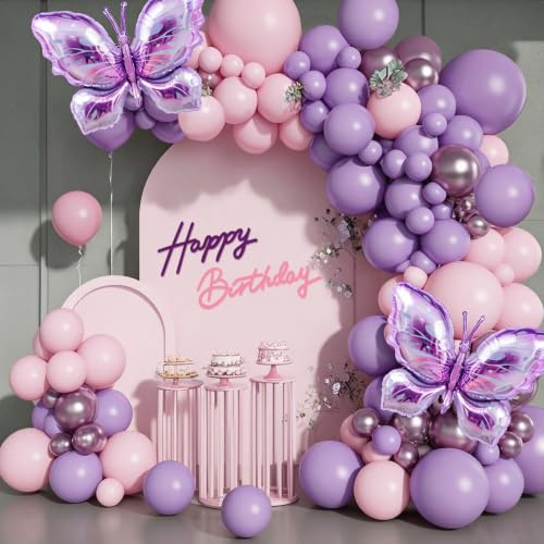 Image of TONIFUL Happy Birthday Sign for Backdrop - Pink Purple Felt Banner - Includes Dot Glue - Perfect for Birthday Party Backdrop,Wall Decr,Balloon Arch,Photo Background