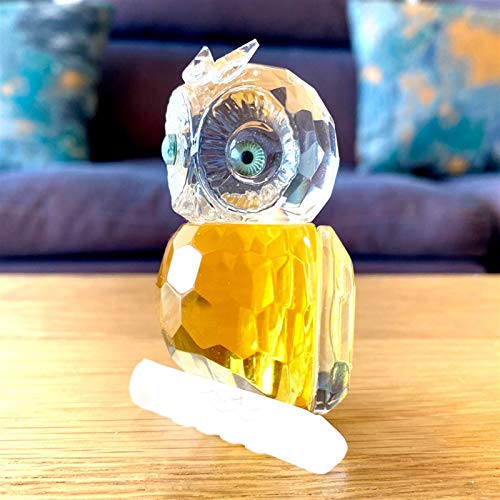 クリスタルクリスタル漫画フクロウの置物車飾りガラスアニアムペーパーウェイトウェディングギフトレディーギフトホーム装飾飾り(色:青いフクロウ)