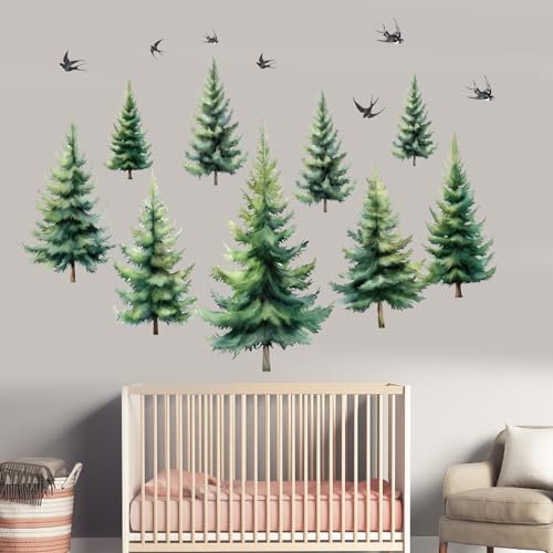 PLIGREAT 2 hojas vinilos decorativos de pared bosque de pinos miniatura 4