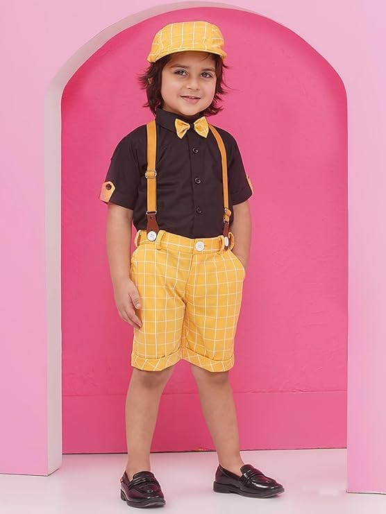 Image of AJ DEZINES Kids Casual Wear Clothing Cotton Shirt Short Set For Boys