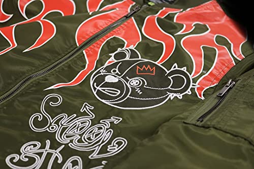 Image of SCREENSHOT Hip-Hop Urban NYC Fashion Bomber Jacket - Modern Outdoor Lightweight Streetwear Graffiti Print Zip Up Top (Large, S51114-Olive)