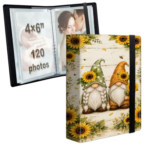 Image of Photo Album 4x6 120 Photos with Strong Elastic Band, Sunflower Gnomes | Large Capacity Premium Leather Picture Album, Portable Wallet Albums Photo Book for Family Anniversaries Wedding Baby