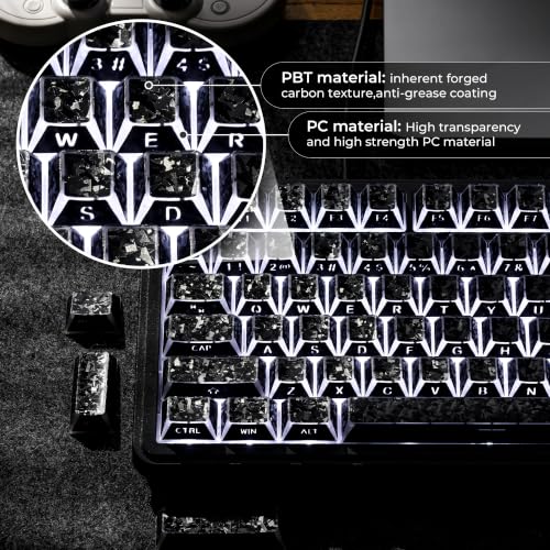 Image of GMKWTL XVX Black Shine Through Keycaps, PBT Keyboard Keycaps Cherry Profile | Forged Carbon Texture, Side Printed Keycap Sets Suitable for 60% 65% 75% 80% 100% Mechanical Keyboard