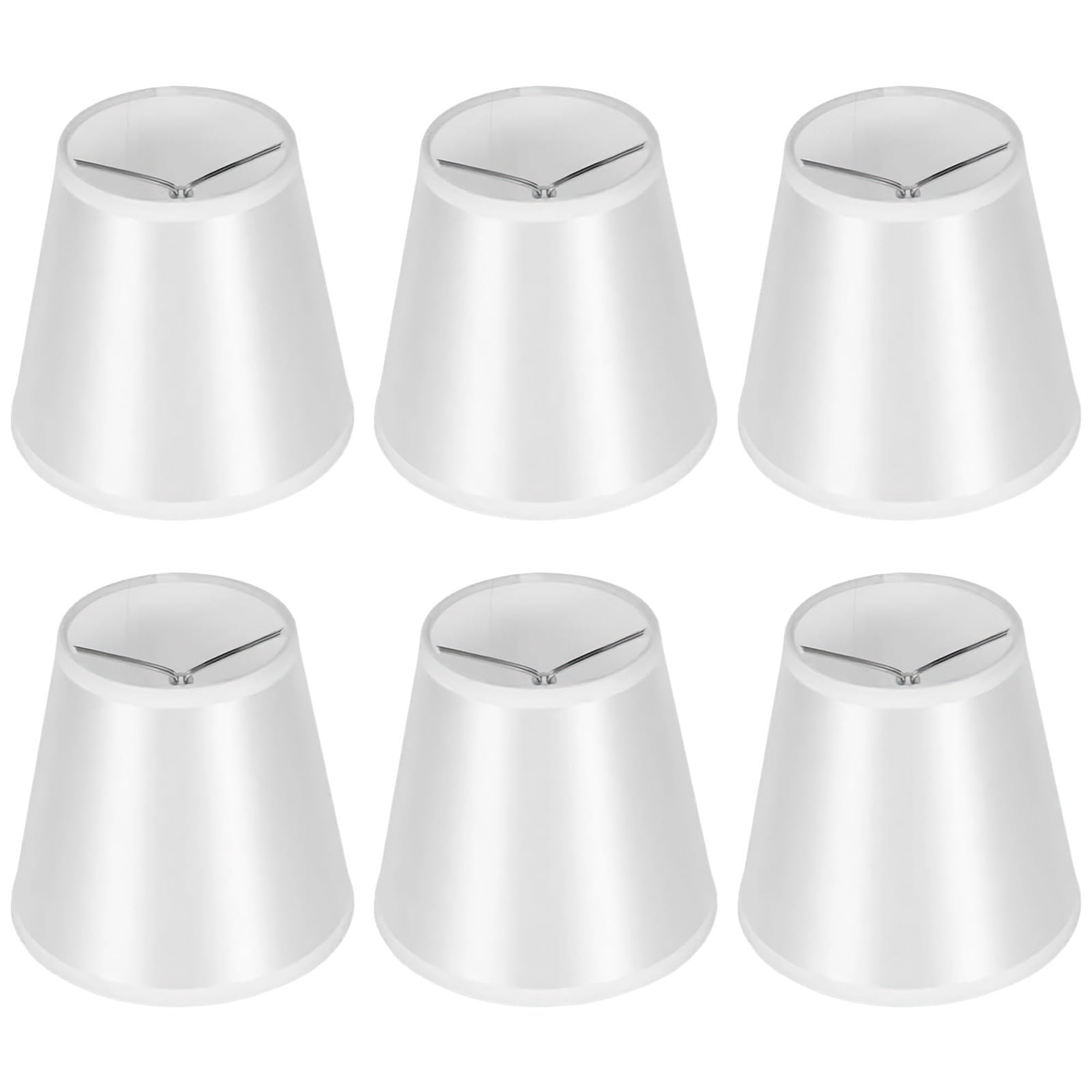 Lot de 6 abat-jours à clipser en tissu, abat-jour lustre en soie blanche, 8,9 cm en haut x 13,9 cm de hauteur x 14 cm en bas, style ampoule bougie
