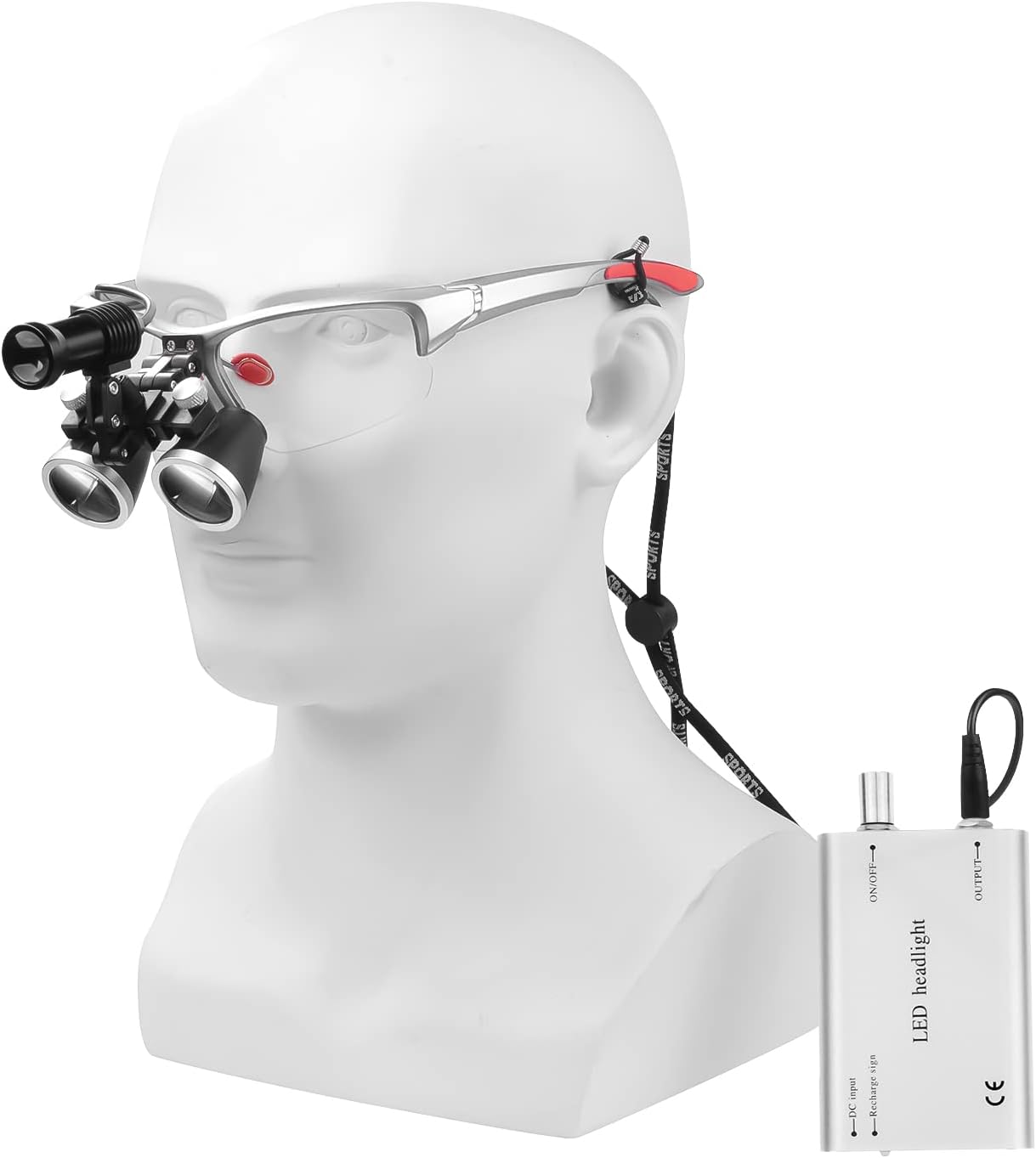 EustomA 3.5X Binocular Loupes Magnifier with 5W LED Clip on Headlight Optical Glass Headlamp with Two Clips Adjustable Cloth Bag DY-409-3.5X (Silver)
