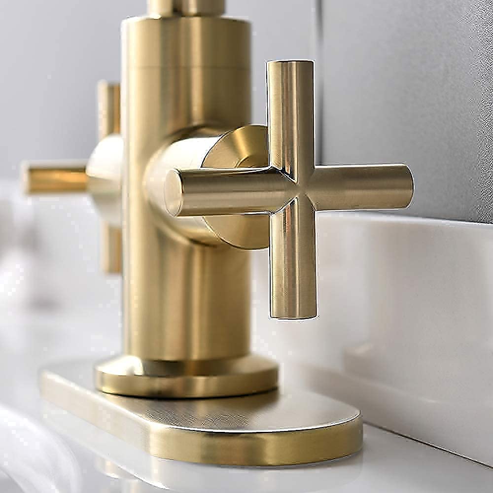 Robinet de Salle de Bain à Deux poignées, entraxe de 10 cm (4 Pouces), avec bonde, Plaque de Montage et Flexibles d'alimentation. Convient pour Les installations de 1 à 3 Trous.